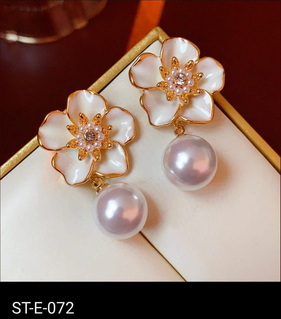Flower Pearl Drop Earrings